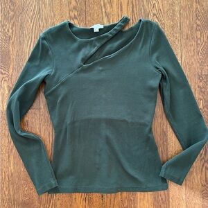 Reiss Dark Green Long Sleeve Asymmetric Cutout Top
